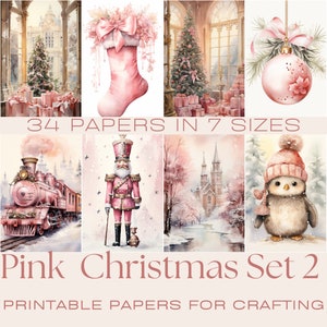 PINK CHRISTMAS Set 2 | Christmas Cards, Crafting Papers,  Printable Junk Journal, Wall Art, Card Making, Ephemera,  Journaling, Poster Print