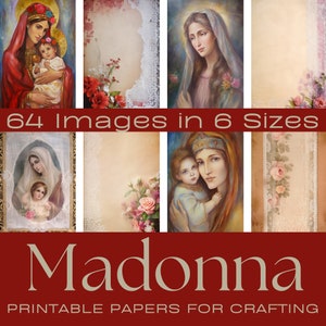Madonna | Junk Journal Supplies, Junk Journal Efemere, Scrapbookingbenodigdheden, Kaarten maken, Kunst aan de muur, Maagd Maria, Gebedskaarten, Maria Jezus