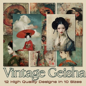 GEISHA ANCIENNE || Kit de journal indésirable Geisha asiatiques éphémères, éphémères japonais, éphémères chinois, kimono imprimable, geisha imprimable