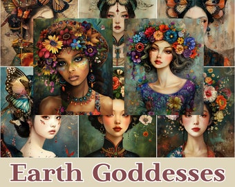 Earth Goddesses Journaling Papers | Printable ATC Cards (Digital Download)