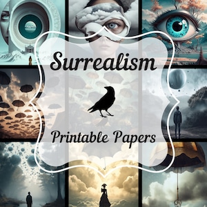SURREALISMO | Kit de diário de lixo, cartões ATC surreais, papel digital, kit de diário para impressão, download instantâneo, itens efêmeros surreais, artesanato
