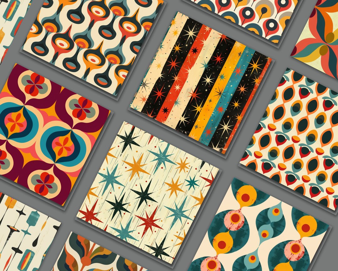 Midcentury Style Patterns | 1960s Printable Scrapbook Paper (digital ...