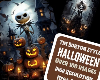 Halloweenkunst in Tim Burton-stijl | Megabundel, hoge resolutie (commercieel gebruik)