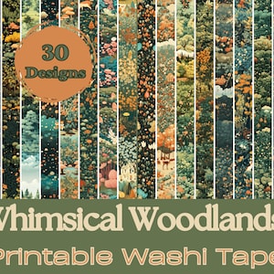 WHIMSICAL WOODLAND Cinta WASHI imprimible / Magníficos diseños en miniatura, elementos de diario basura imprimibles, ideal para manualidades de todo tipo