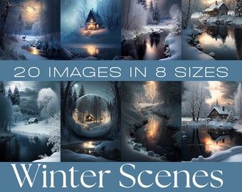 Winter Scenes Printable Journaling Cards, Ephemera (Digital Download)