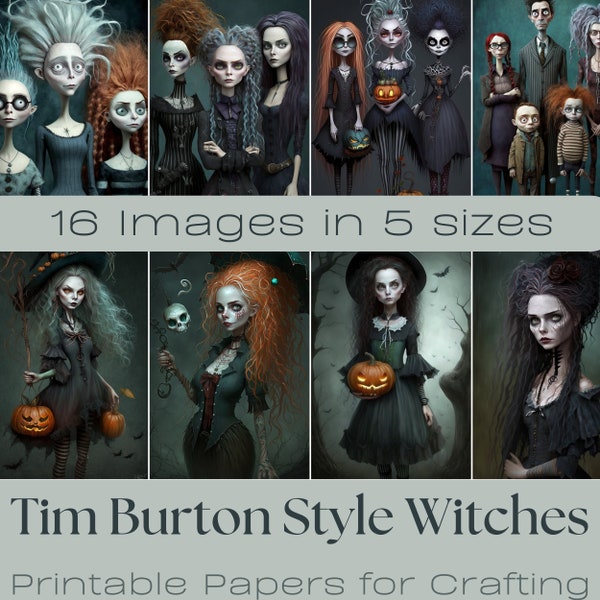 Tim Burton Style Witches | Halloween Journaling Papers, ATC Cards,  Digital Paper, Printable Journaling Cards, Digital Download, Card making