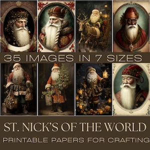 PAPAI NOEL ao redor do MUNDO | Cartão de Natal, papéis para artesanato, diário de lixo para impressão, arte de parede, criação de cartões, itens efêmeros, papéis para diário