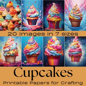 Impresiones de cupcakes / desierto, suministros de diario basura, efímera de diario basura, suministros de scrapbooking, paquete de efímeras, fabricación de tarjetas, impresión de arte