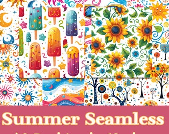 Summer Seamless Pattern | Scrapbook Paper, ATC Cards (Digital Download)