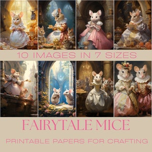 FAIRYTALE MICE | Journaling Papers, ATC Card,  Digital Paper, Printable Journaling Cards, Digital Download, Card Making, Ephemera, Fairytale