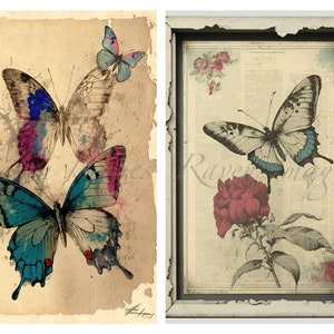 WATERCOLOR BUTTERFLY kit,  Journaling Papers,  Digital Paper, Printable Journaling Cards, Digital Download, Card Making, Ephemera, Crafting