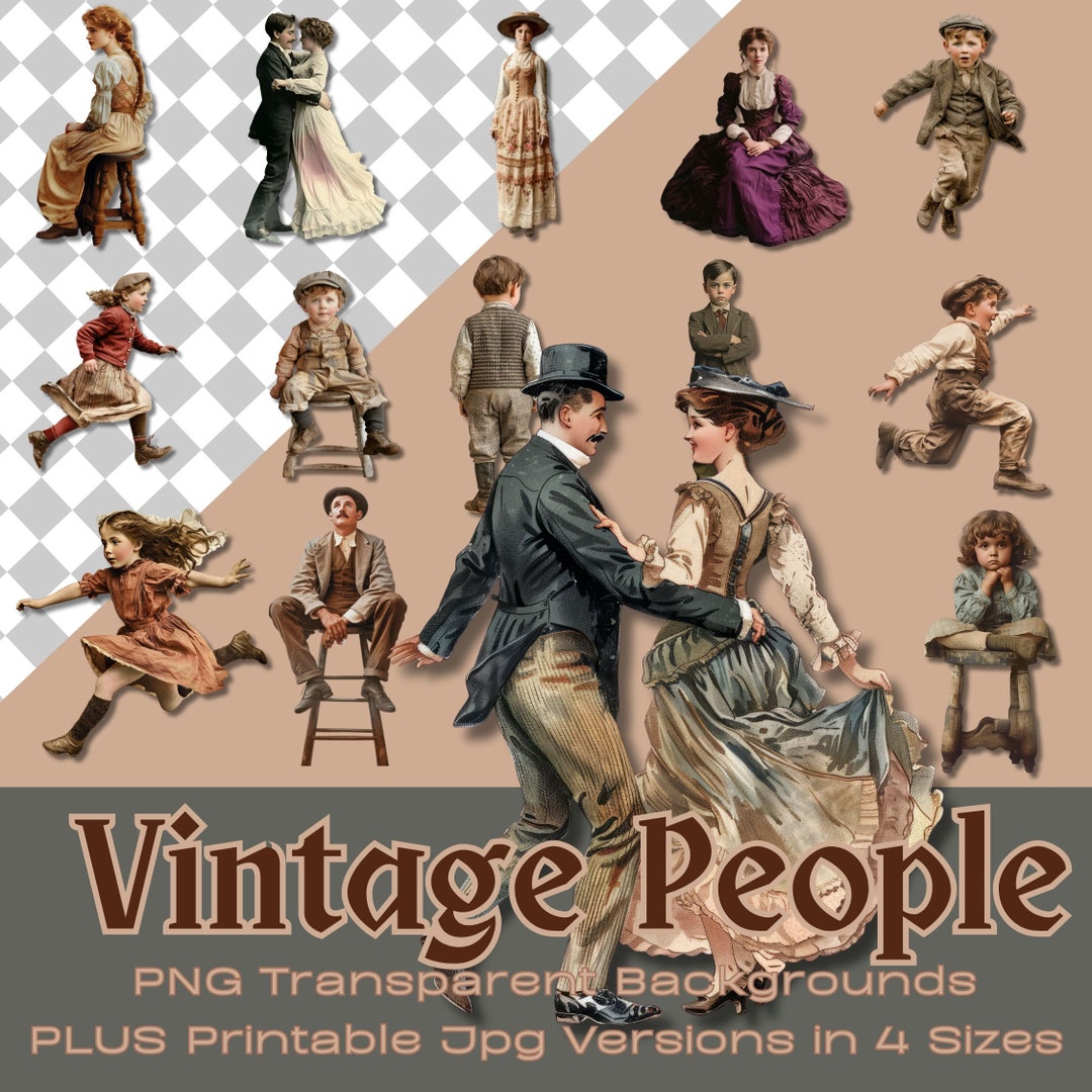 23 VINTAGE PEOPLE Paper Doll Clip Art || Fussy Cut Printables and ...