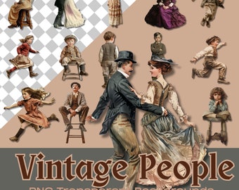 Vintage People Clipart | 23 PNG Paper Doll Graphics (Digital Download)