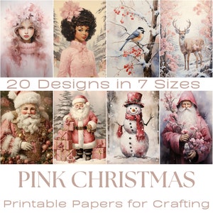 ROSA WEIHNACHTEN | Weihnachtskarte, Papier, Junk Journal, Printable, Wand Kunst, Papier, Ephemera, Journaling Papiere, Poster