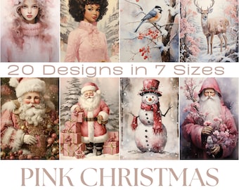 Pinke Weihnachtspapiere | Druckbares Junk Journal Ephemera (Digitaler Download)