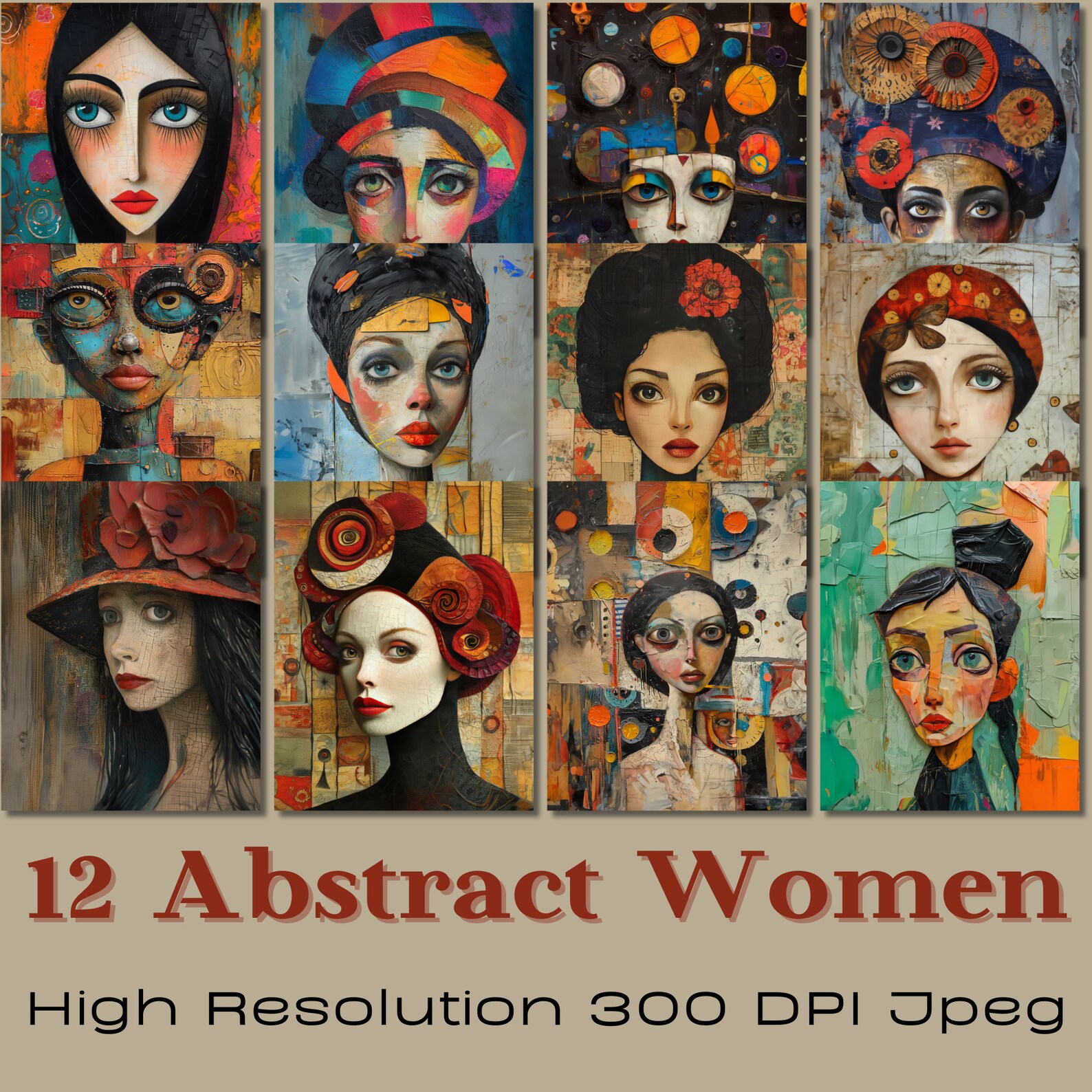 Abstract Women Art Prints, Colorful Portrait Design (digital Download ...