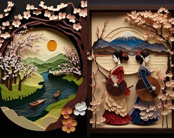 Asian Paper Quilled Art | Printable Ephemera (Digital Download)