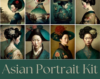 Asian Portrait Ephemera, Printable Journal Cards (Digital Download)