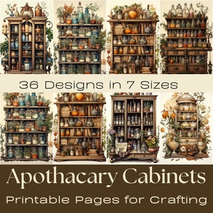 APOTHECARY CABINETS | Journaling Papers,  Printable Journaling Cards, Digital Download, Card making, Ephemera, Crafts, ATC Cards, crafting
