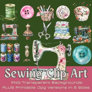 20 Shabby Chic naaien CLIPART in png en jpeg | Kieskeurig gesneden afdrukbare bestanden en digitale png's | Fussycuts met transparante achtergrond en JPG