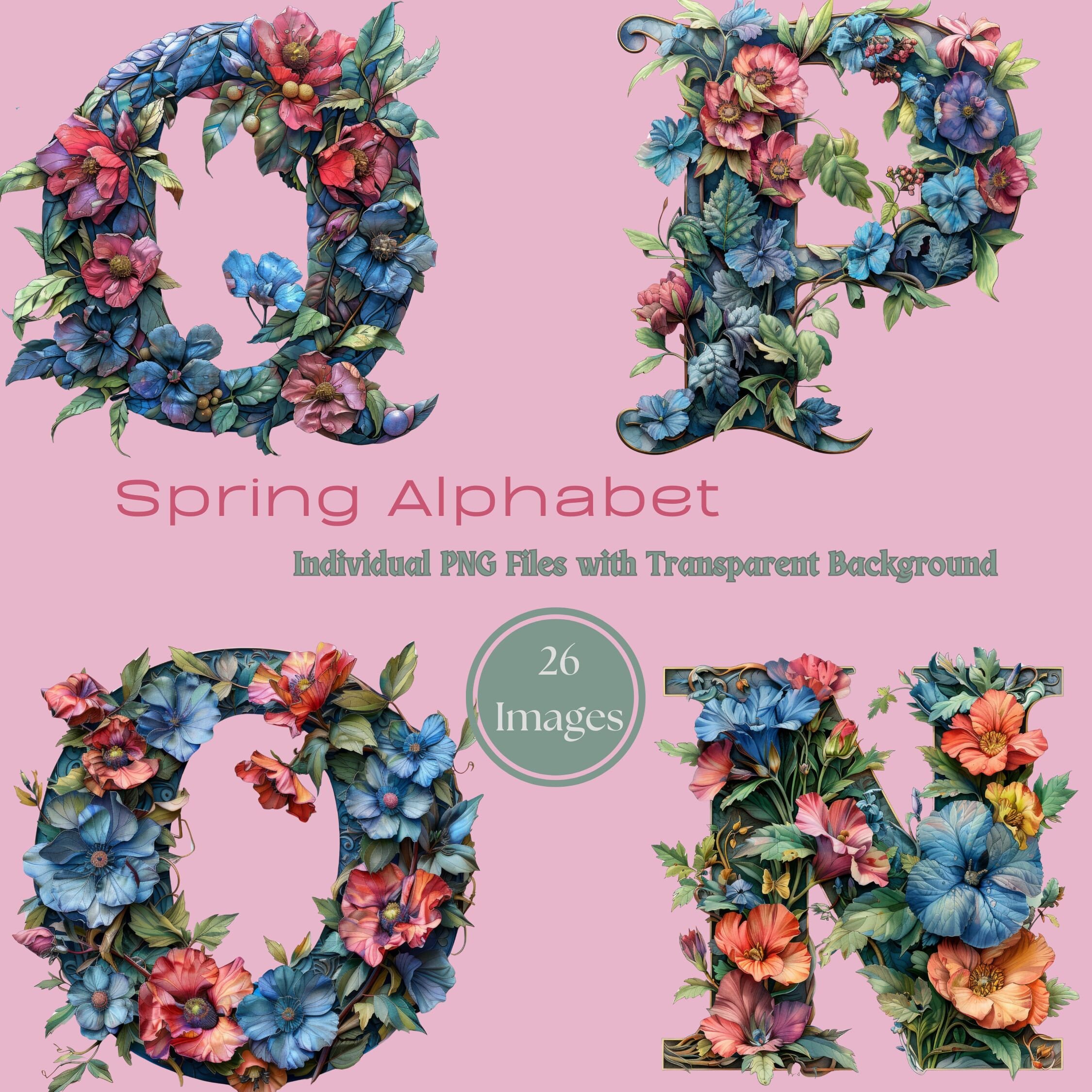 Floral Spring Alphabet Clipart | PNG, JPG (digital Download) - Etsy UK