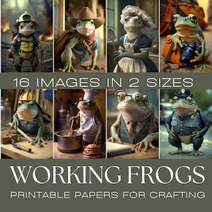 Kit WORKING FROGS, Documentos de diario, Papel digital, Diario basura imprimible, Descarga digital, Fabricación de tarjetas, Efímera, elaboración, tarjetas ATC