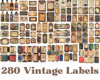 280 Vintage Ephemera Labels | Junk Journal, Scrapbooking (PNG)