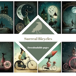 BIZZARE BICYCLES, papiers de journalisation, cartes ATC, papier numérique, cartes de journalisation imprimables, téléchargement numérique, fabrication de cartes, éphémères, travaux manuels