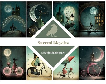 Surreal Bicycles Journaling Cards, Printable Ephemera (Digital Download)