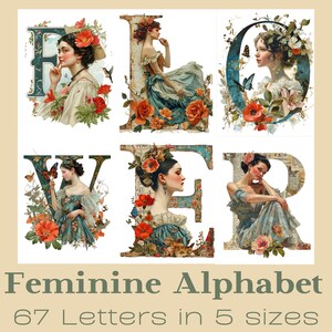 女性用アルファベット | 即時ダウンロード、花のモノグラム、印刷可能な文字、イニシャル、ダウンロード可能、カード作成、エフェメラ、クラフト、文字