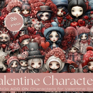 Clipart PNG | Complément pour décor de scènes de la Saint-Valentin, personnages fantaisistes et insolites avec arrière-plan transparent