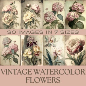Vintage Watercolor Flowers, Printable Ephemera Papers (Digital Download)