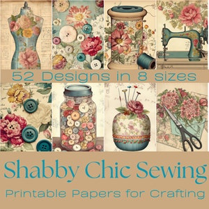 SHABBY CHIC SEWING-thema, dagboekpapier, digitaal papier, afdrukbaar junkjournaal, digitale download, kaarten maken, Ephemera, knutselen, knutselen