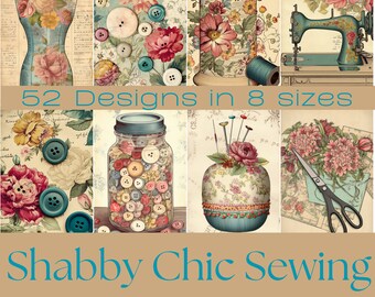 Shabby Chic Sewing Ephemera, Printable Junk Journal Papers (Digital Download)