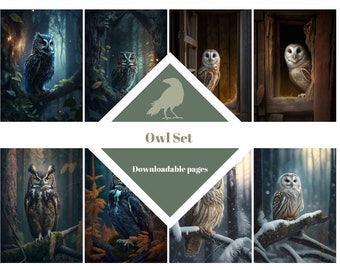 Owl Journaling Cards, ATC Ephemera, Printable Paper (Digital Download)