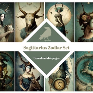 ZODÍACO SAGITÁRIO, Conjunto para impressão, Cartões ATC, Papel digital, Cartões de diário para impressão, Download digital, Criação de cartões, Efêmeras, Artesanato