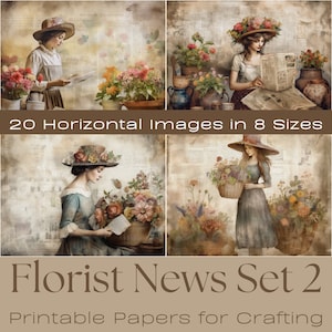 FLORIST NEWS セット 2 | ジャンクジャーナル用品、クラフトペーパー、エフェメラ、スクラップブッキング用品、エフェメラパック、カード作成、アート、クラフトペーパー