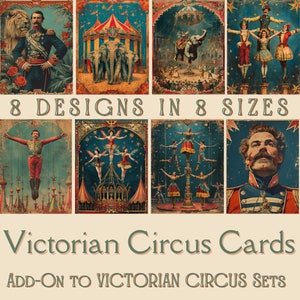 VICTORIAN CIRCUS CARDS  | Junk Journal Supplies, Junk Journal Ephemera, Scrapbooking Supplies, Wall Art, Card Making, Wall Art, Circus cards