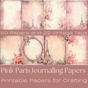 Papiers de journalisation Paris roses | Scrapbooking, cartes de journalisation imprimables, étiquettes vintage, fabrication de cartes, feuilles d'arrière-plan, papiers de création