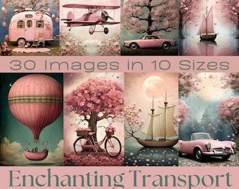 Pink Transportation Ephemera | Whimsical Junk Journaling Papers (Digital Download)