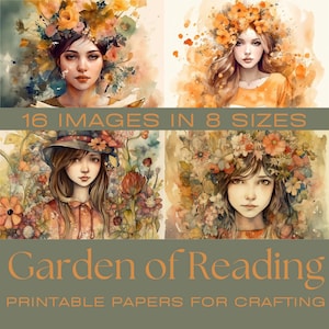 GARDEN of READING | Junk Journal kit,  Digi kit, Printable Journaling papers, Digital Download, Card Making, Vintage Ephemera, Craft Papers