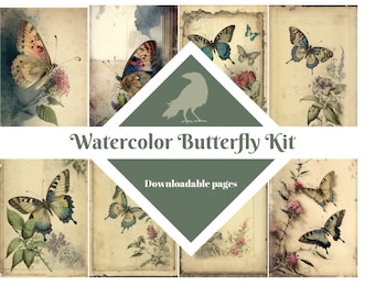 Watercolor Butterfly Journaling Kit, Printable Ephemera (Digital Download)