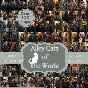 ALLEY CATS of the WORLD | カード作成、ウォールアート、デコパージュ、昇華、ジャンクジャーナル、ペーパークラフト用の印刷可能なデザイン 100 点のメガバンドル