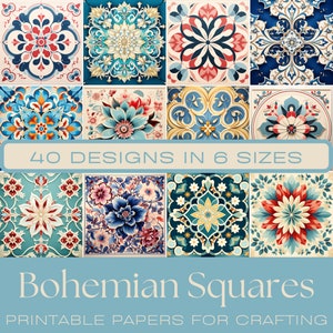 Boho QUADRAT | Boho Journaling, Mediterrane Fliesen, Bastelpapier, Boho Fliesen, bedruckbare Fliesen, Quadrate Muster, digitale Fliesen