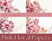 Pink Floral Journaling Papers | Printable Name Tags, Bookmarks (Digital Download)