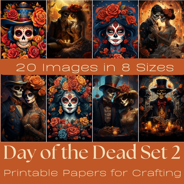 DAY Of The DEAD SET 2 | Halloween Journaling Papers, Tags and Stickers, Printable Journaling Cards, Digital Download, Card Making, Crafts,