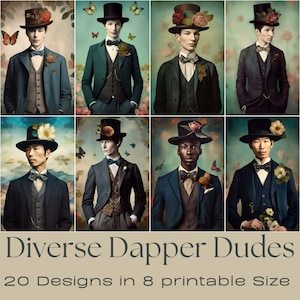 DIVERSE DAPPER DUDES、ジャーナリングペーパー、デジタルペーパー、印刷可能なジャンクジャーナル、デジタルダウンロード、カード作成、エフェメラ、クラフト、ATCカード