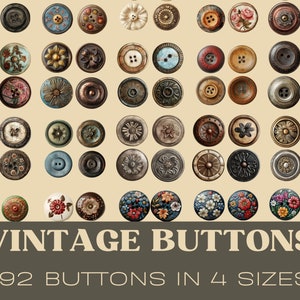 VINTAGE KNÖPFE |  Fussycut Junk Journal Elemente, Scrapbooking Ephemera, riesige Auswahl an 192 Buttons in 4 verschiedenen Größen