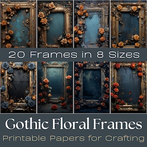 GOTHIC FLORAL FRAMES  | Junk Journal Supplies, Printable Junk Journal, Gothic Journal, Halloween Scrapbooking,  Halloween printables, Crafts