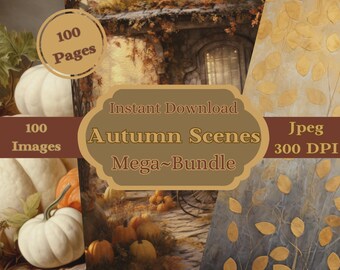 AUTUMN MEGA BUNDLE 100 Printable Designs for Junk Journal, Wall Art, Decoupage, Sublimation, Scrapbooking, Paper Craft, Card Making Ephemera